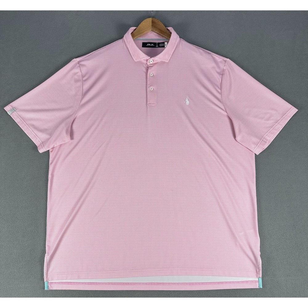RLX Ralph Lauren Polo Shirt 2XL Pink Houndstooth Cutaway Collar Performance Golf - Picture 3 of 9